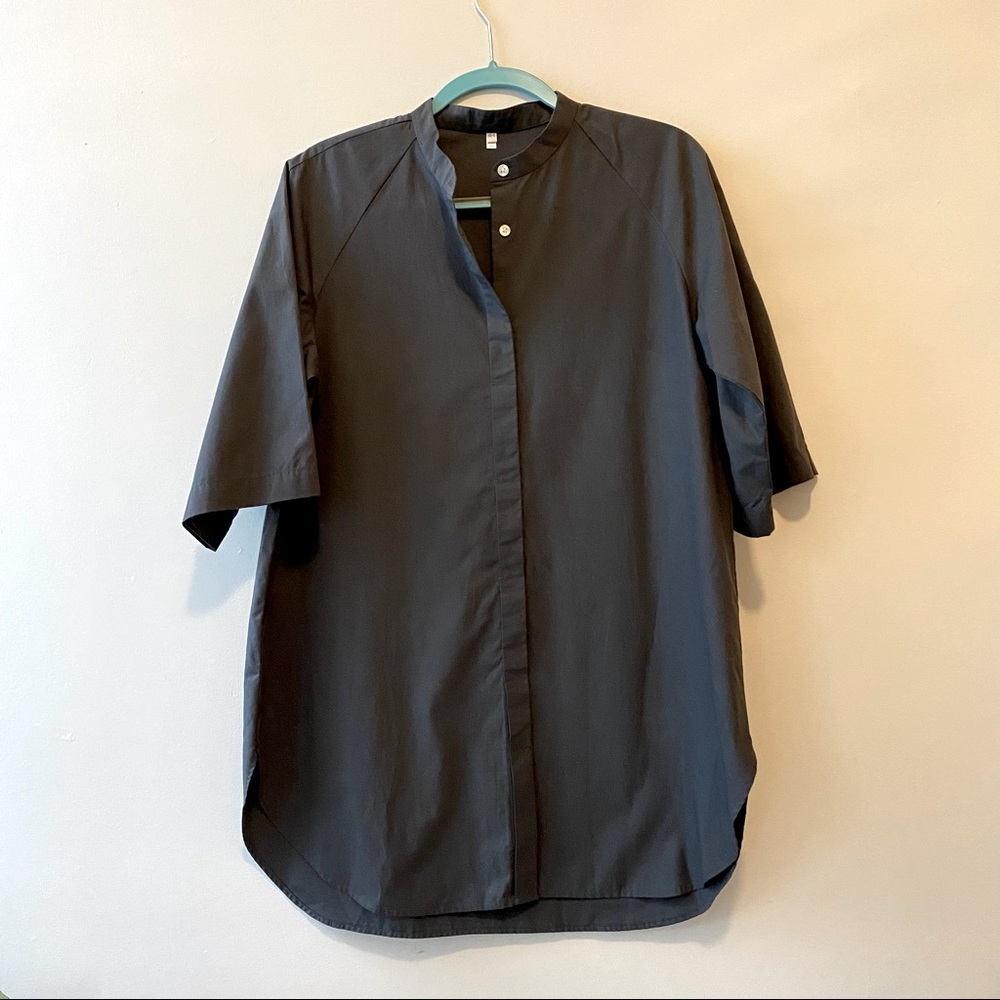 Muji Dark Grey XS/S tunic top 100% Cotton 3/4 sleeve